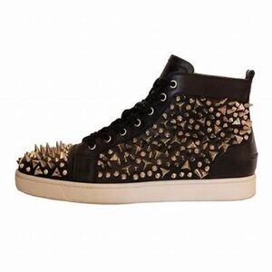 Men’s Louboutin Black grey metallic Studded High-Top Sneakers